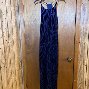 VTG Blue Velvet Glitter Prom Dress